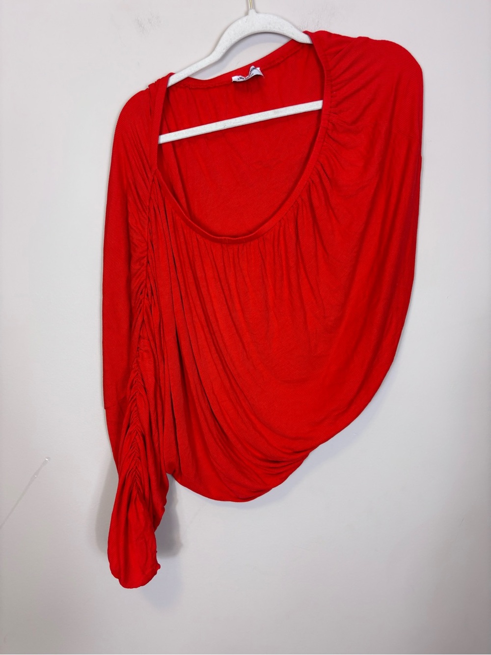 LNA Clothing Red Ribbed Draped One-Shoulder Top Women’s XL